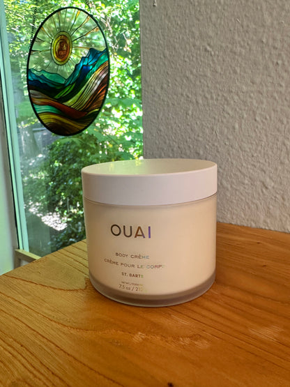 OUAI Body Crème St. Barts with this scent that has notes of Dragonfruit, Orange Blossom, Tuberose and Baltic Amber.